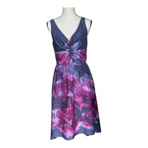 Lela Rose Neiman Marcus magenta watercolor floral pattern High Low Dress Size 8